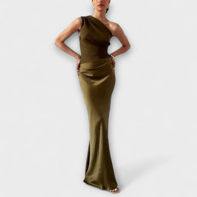 Elegant One-Shoulder Pleated Maxi – Dress
