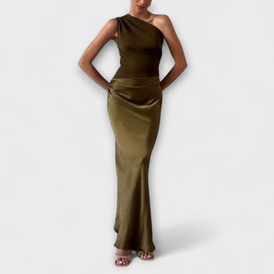Elegant One-Shoulder Pleated Maxi – Dress