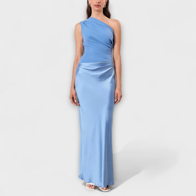 Elegant One-Shoulder Pleated Maxi – Dress