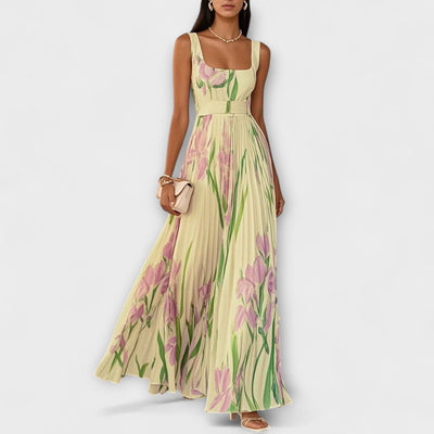 Folded Floral Chiffon Maxi – Dress
