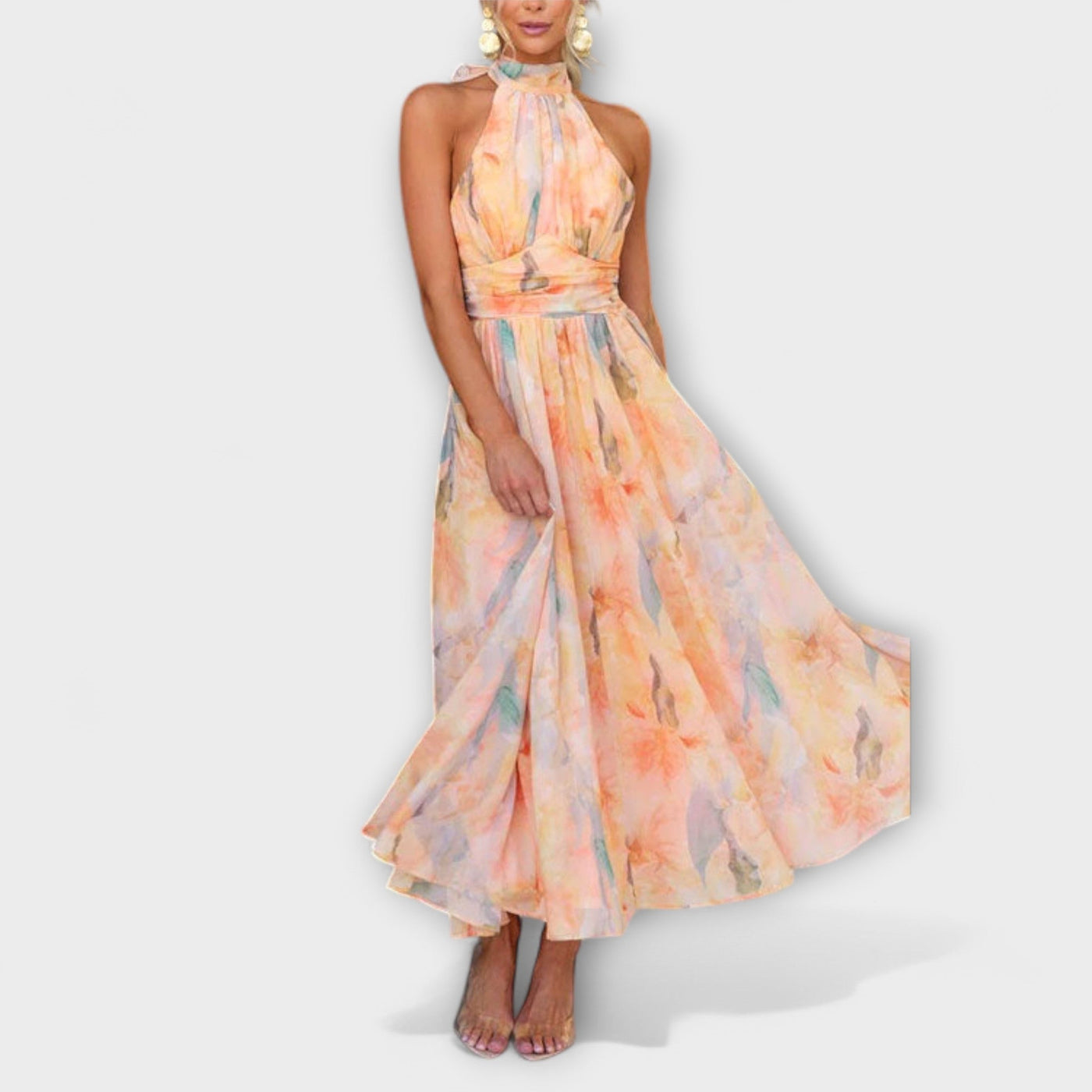 Halter-Neck Watercolor Print Maxi Dress | Dress