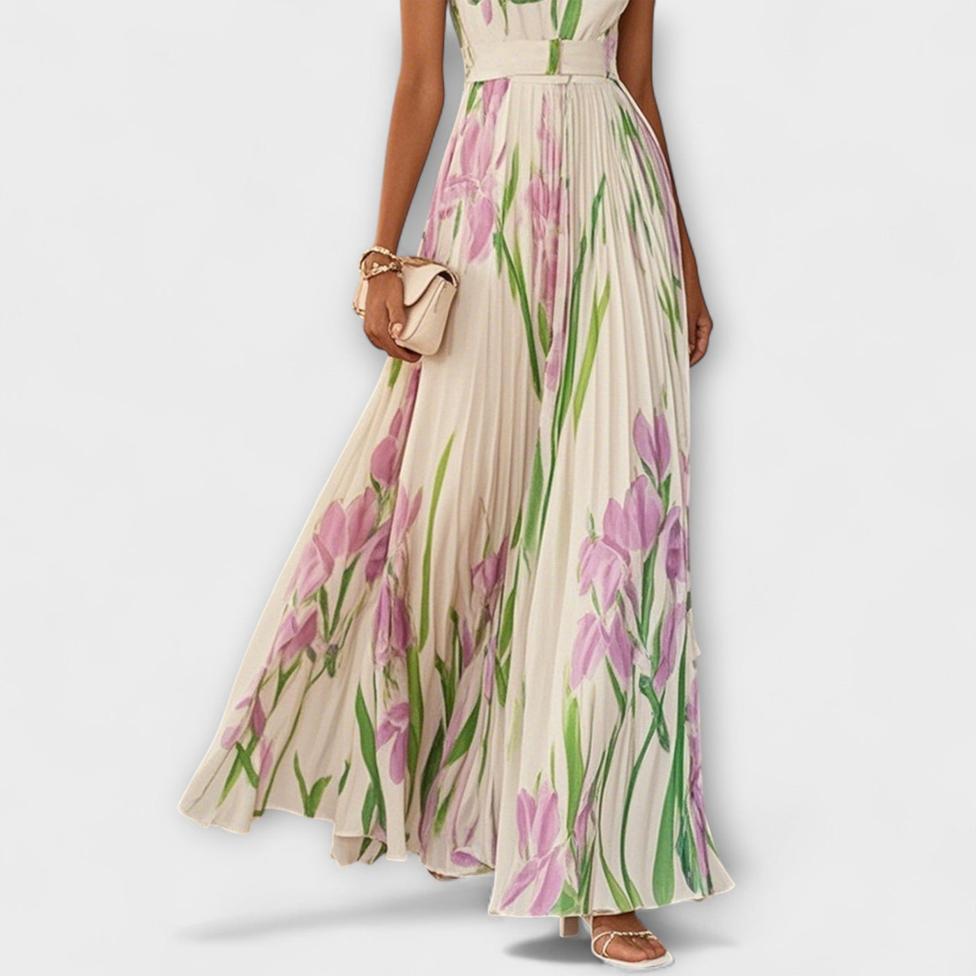 Folded Floral Chiffon Maxi – Dress