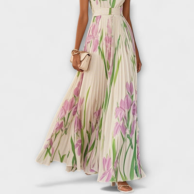 Folded Floral Chiffon Maxi – Dress
