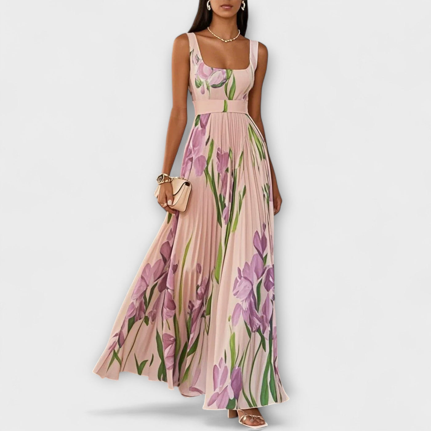 Folded Floral Chiffon Maxi – Dress