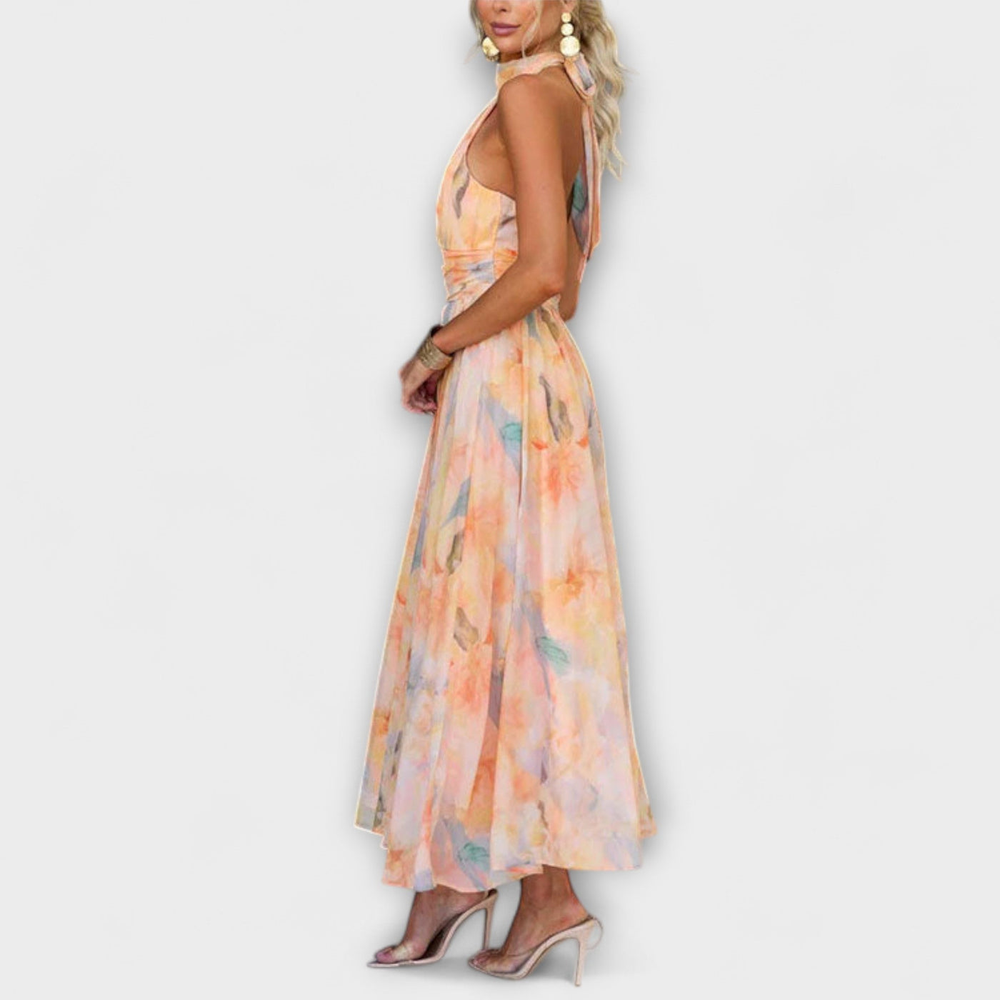 Halter-Neck Watercolor Print Maxi Dress | Dress