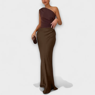 Elegant One-Shoulder Pleated Maxi – Dress