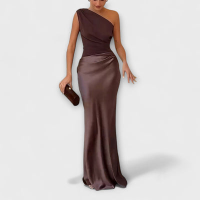 Elegant One-Shoulder Pleated Maxi – Dress