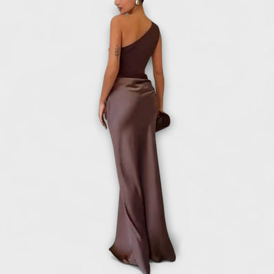 Elegant One-Shoulder Pleated Maxi – Dress