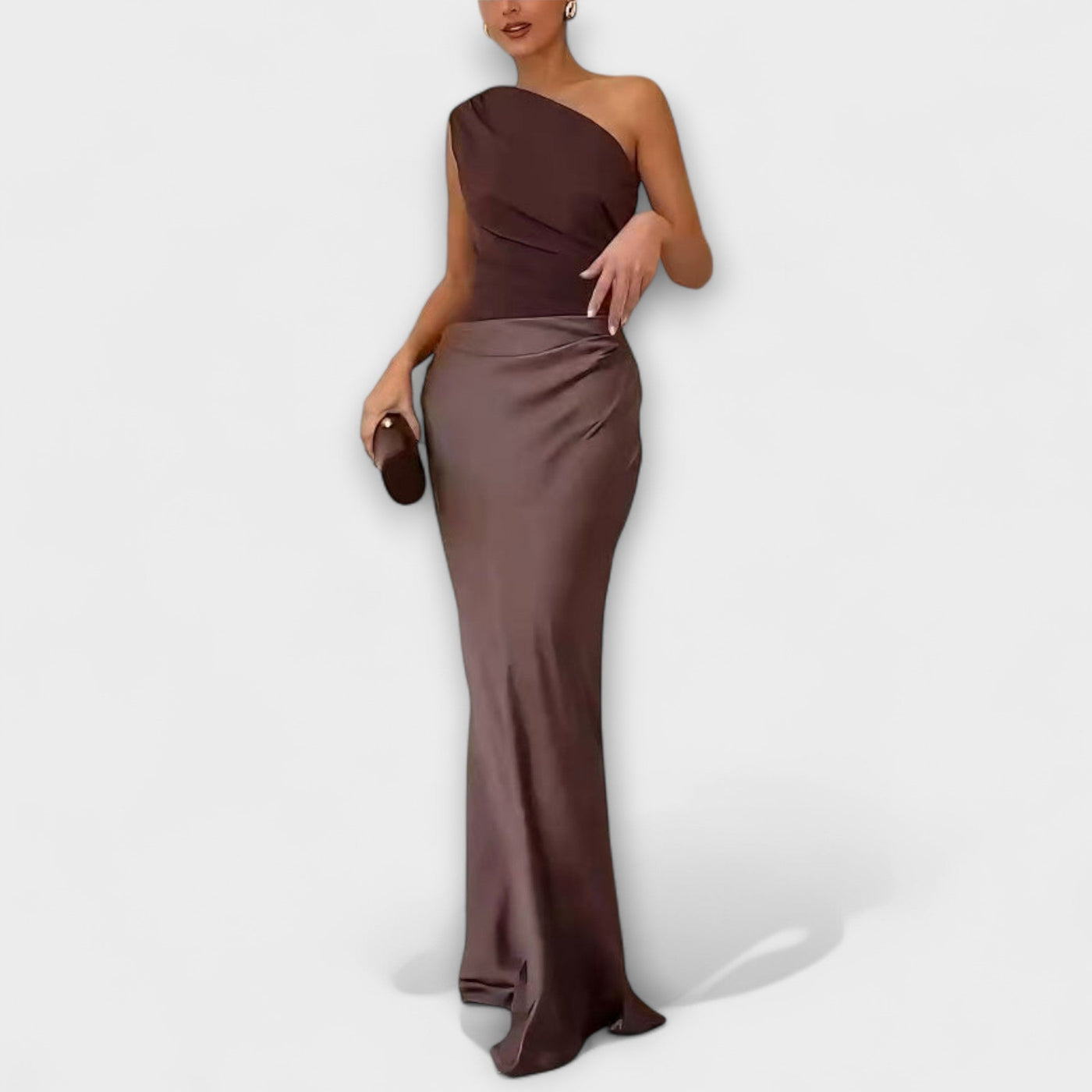 Elegant One-Shoulder Pleated Maxi – Dress