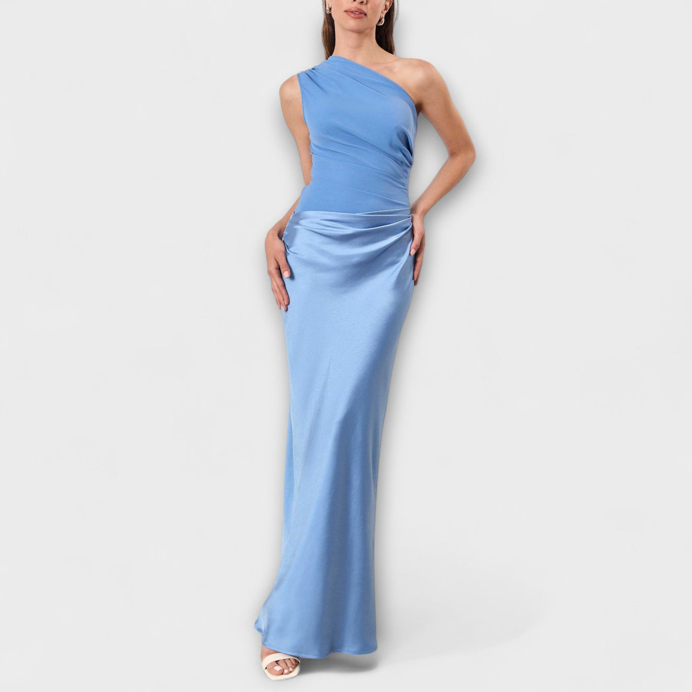 Elegant One-Shoulder Pleated Maxi – Dress