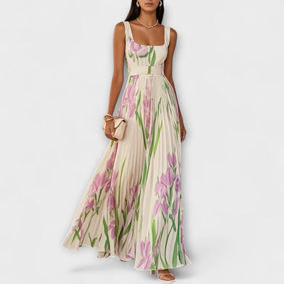 Folded Floral Chiffon Maxi – Dress