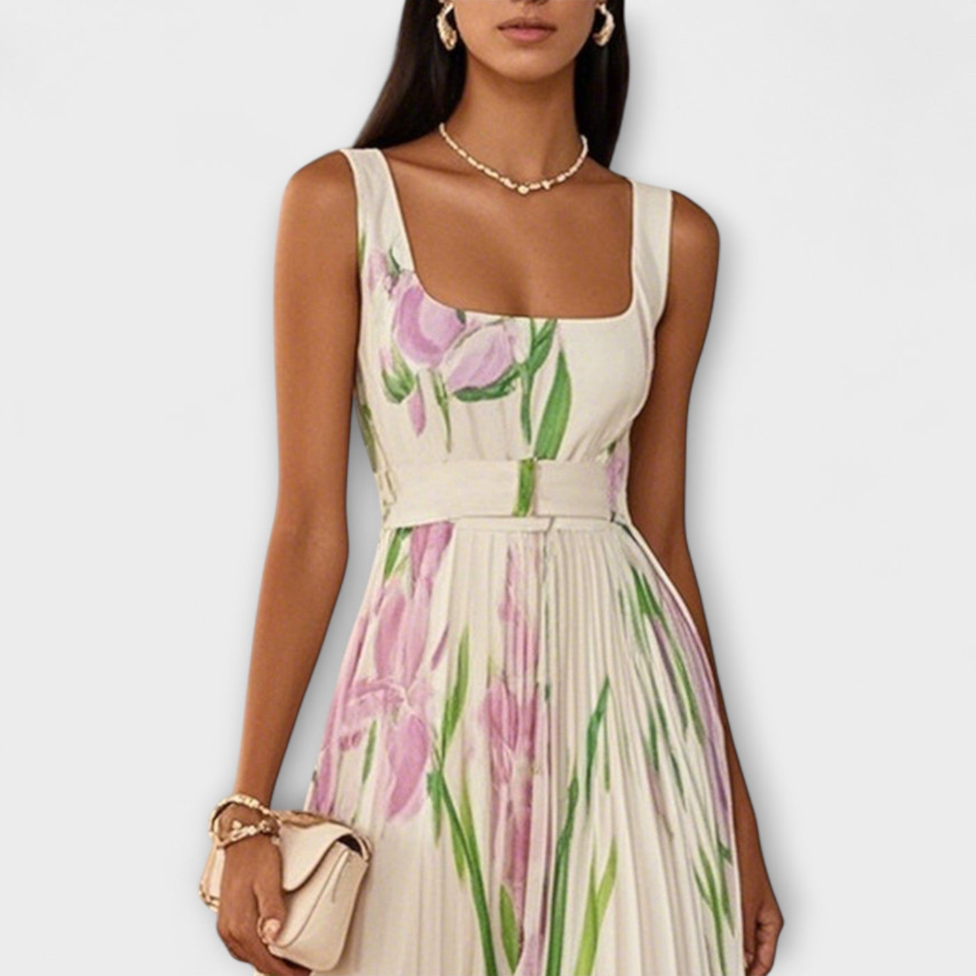 Folded Floral Chiffon Maxi – Dress