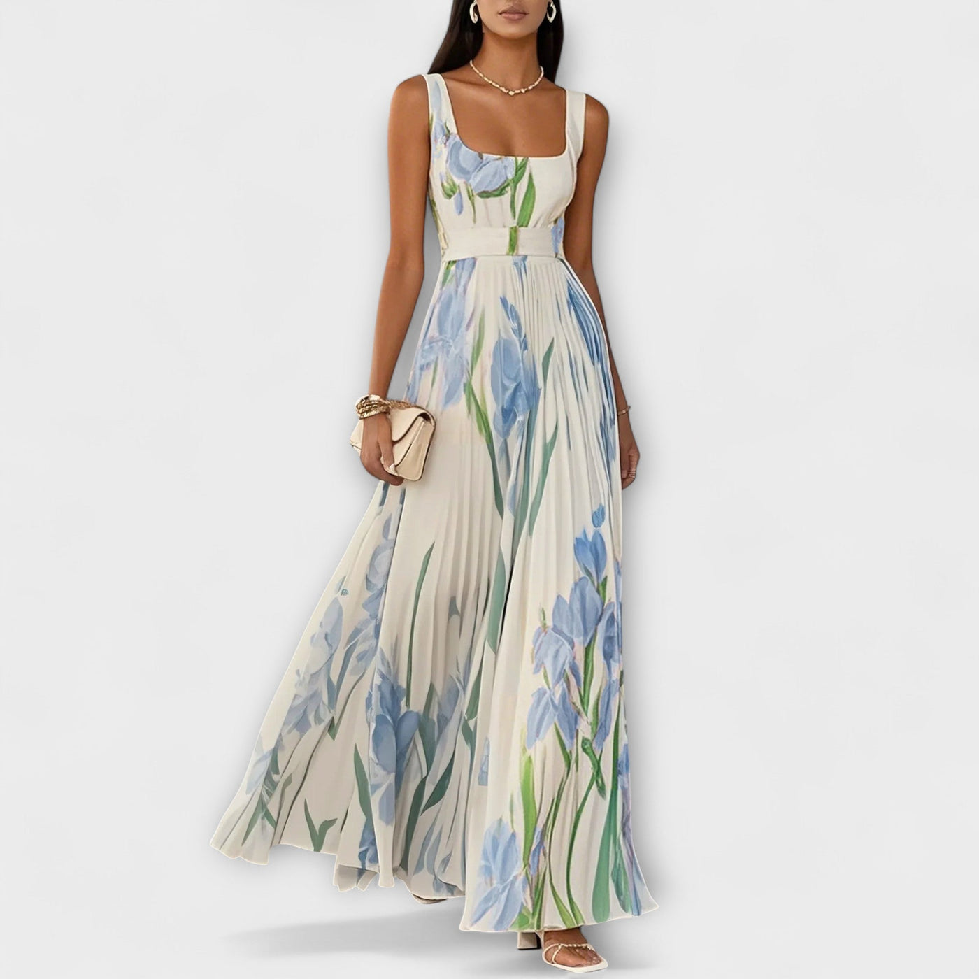 Folded Floral Chiffon Maxi – Dress
