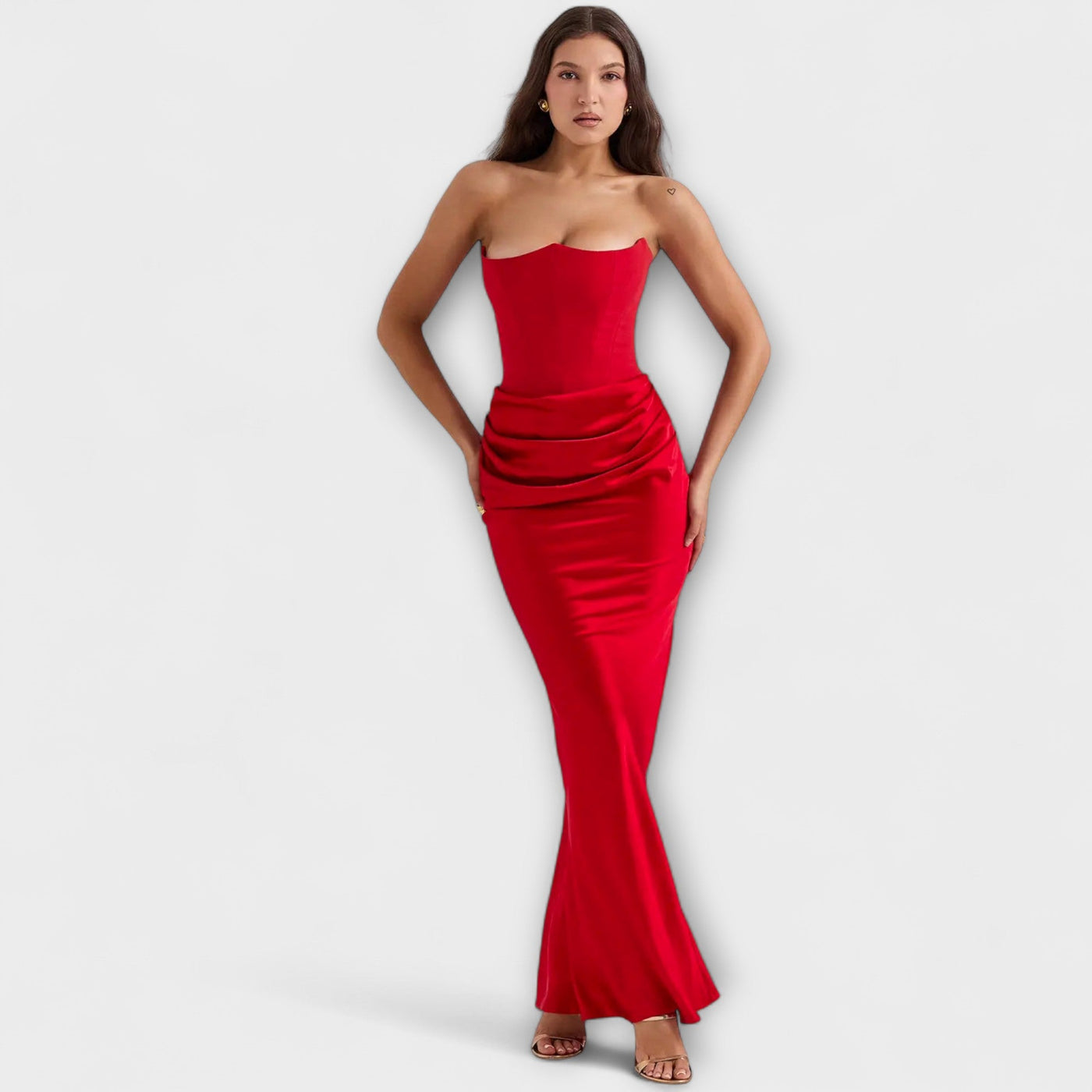 Off-the-Shoulder Satin Maxi Dress – Dress