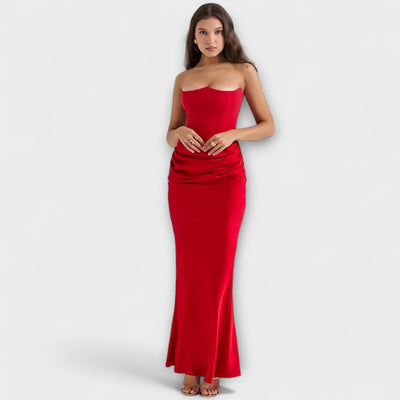 Off-the-Shoulder Satin Maxi Dress – Dress