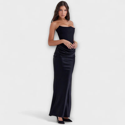 Off-the-Shoulder Satin Maxi Dress – Dress