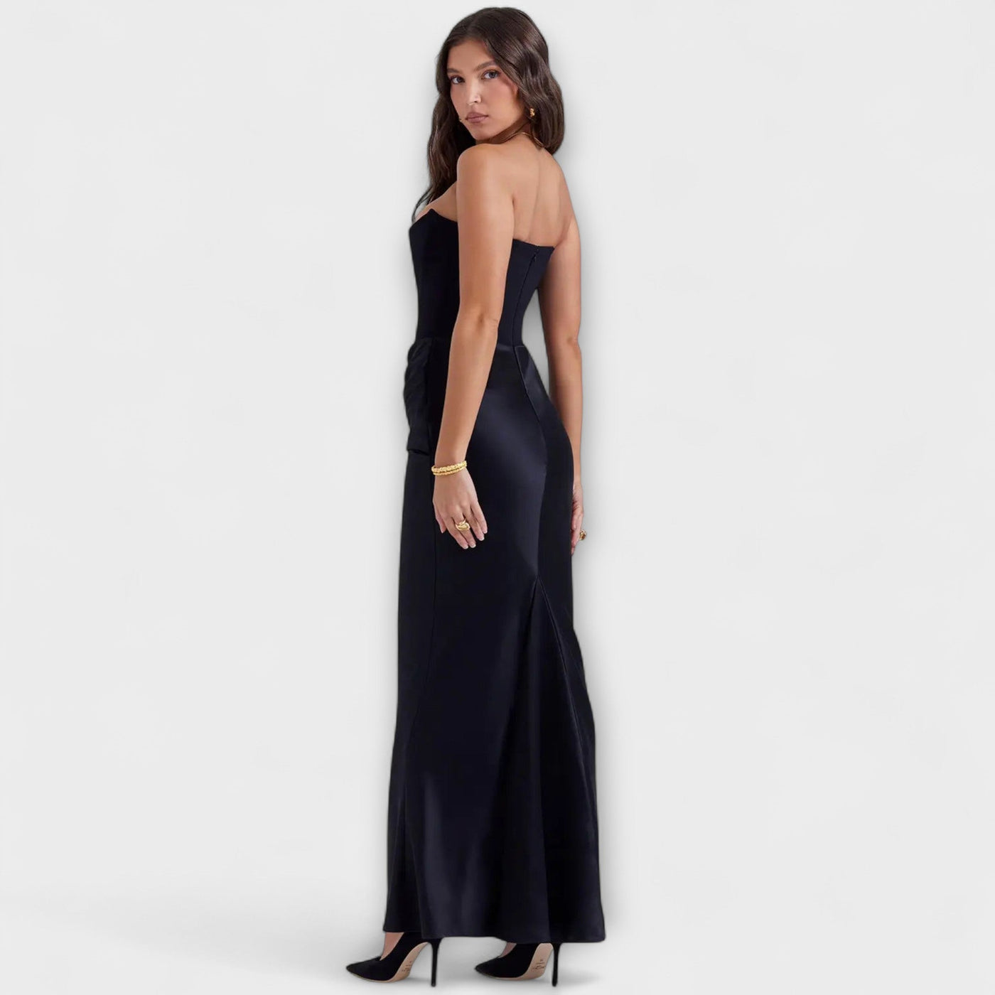 Off-the-Shoulder Satin Maxi Dress – Dress