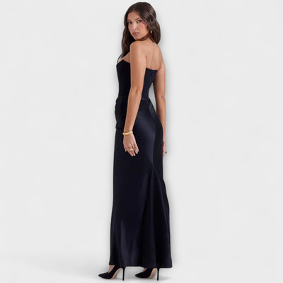 Off-the-Shoulder Satin Maxi Dress – Dress