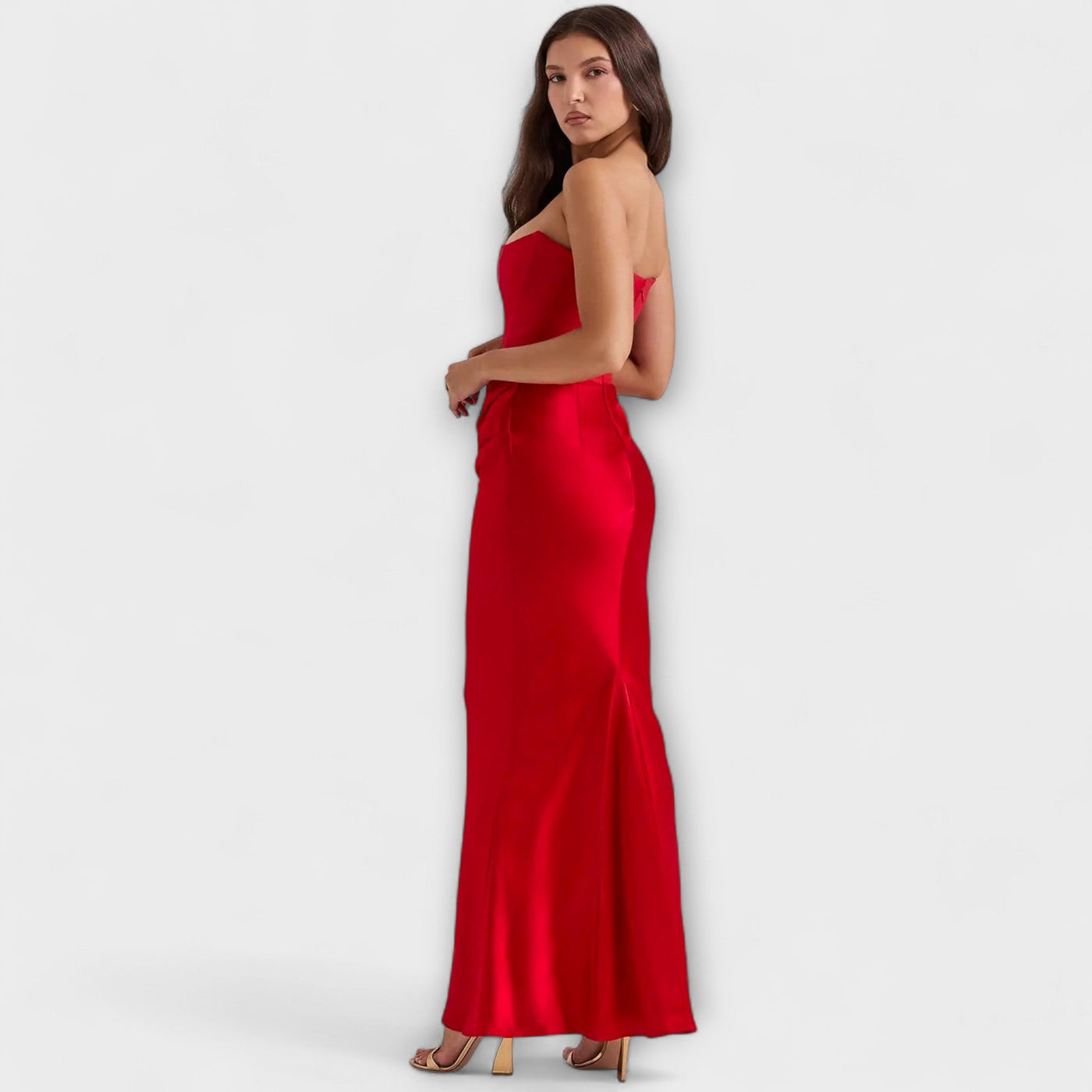 Off-the-Shoulder Satin Maxi Dress – Dress