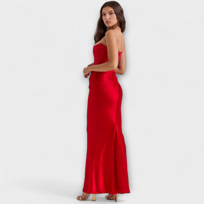 Off-the-Shoulder Satin Maxi Dress – Dress