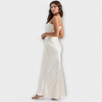 Off-the-Shoulder Satin Maxi Dress – Dress