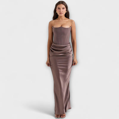 Off-the-Shoulder Satin Maxi Dress – Dress