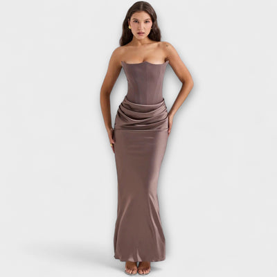 Off-the-Shoulder Satin Maxi Dress – Dress
